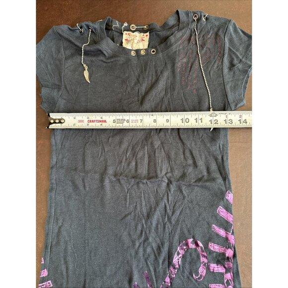 Kishi Cosmos Black Graphic Tee With Purple Angel Wing Design M - Picture 6 of 6